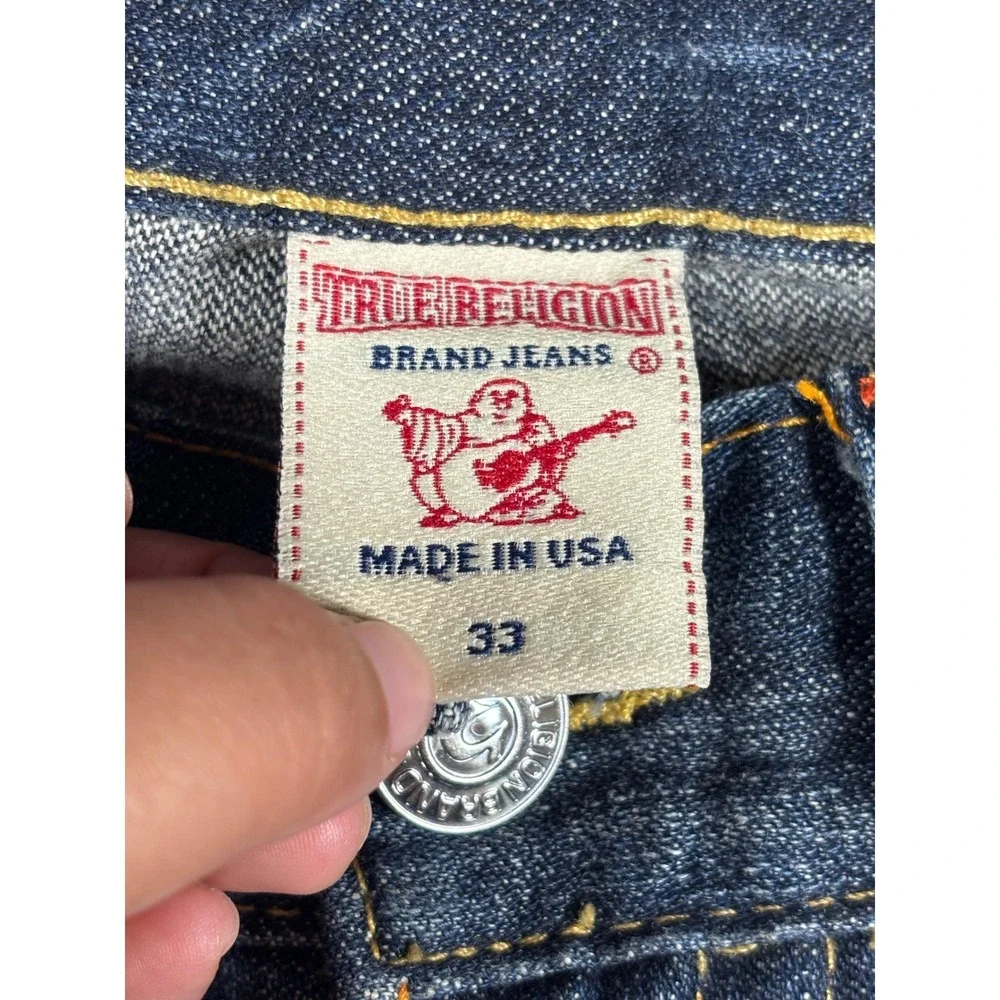 True Religion Geno Distressed  Splatter Jeans Mens 33 Made in USA Blue Denim
